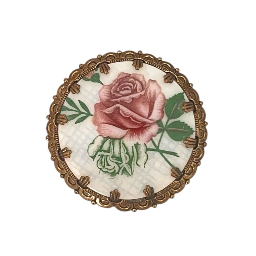 Vintage West Germany Floral Rose Porcelain Brooch